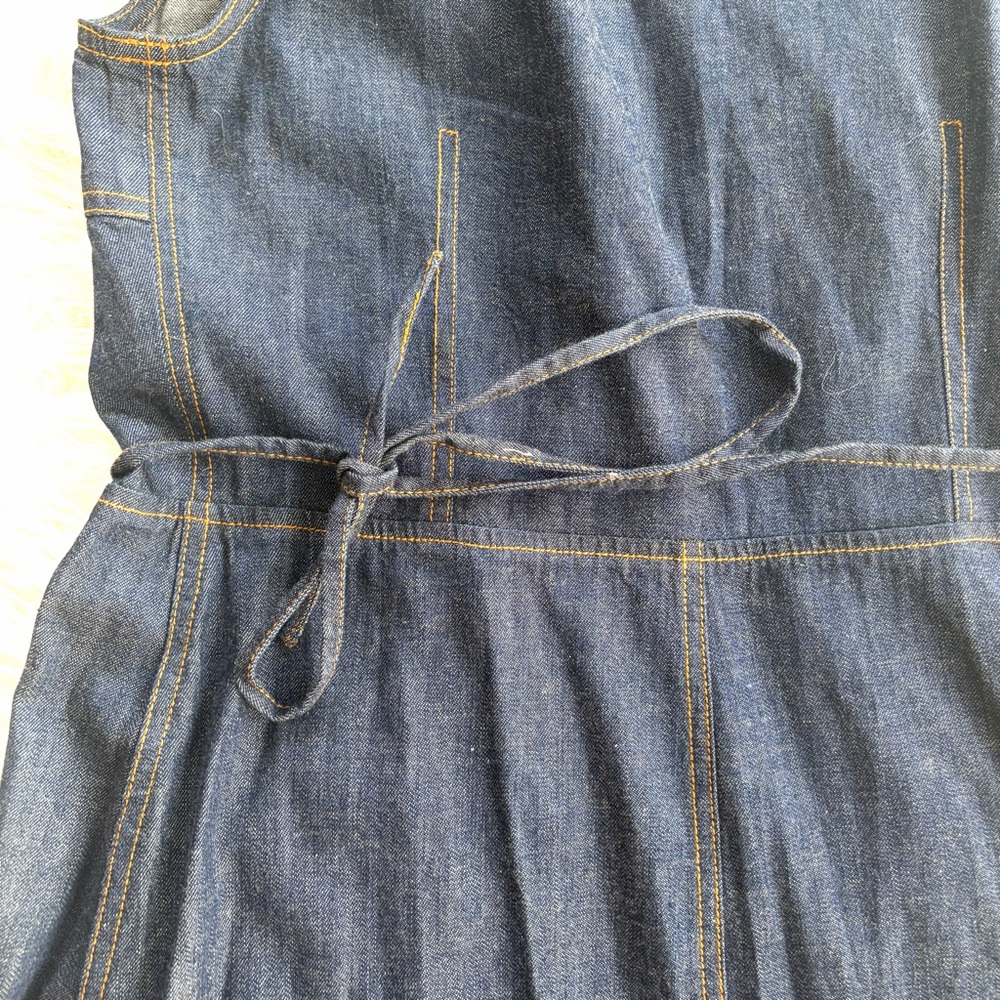 LOFT Dark Blue Denim Sleeveless V neck Wrap Midi Dress Size 8 NWT - Picture 8 of 9